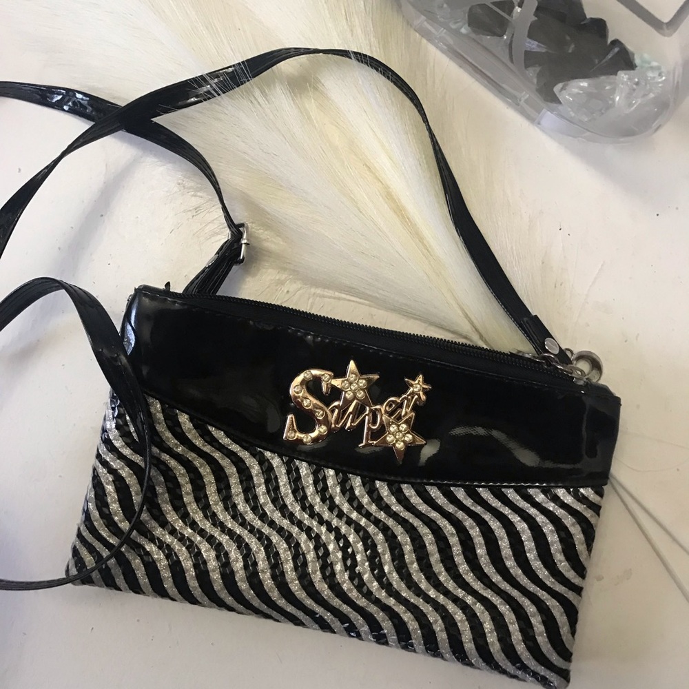 Mini crossbody bag white stripe glossy evening pouch